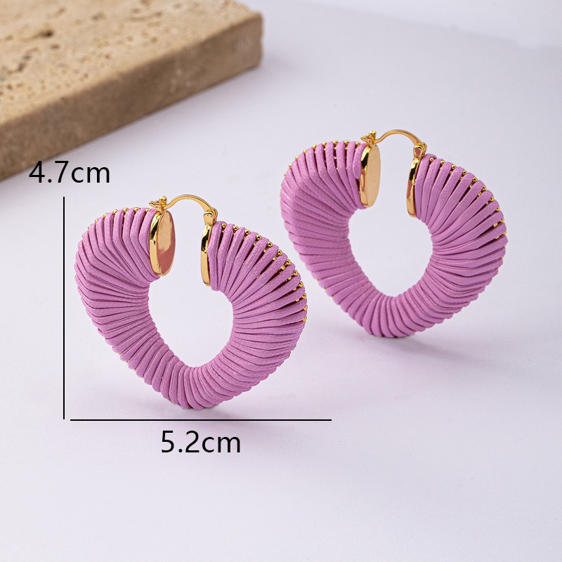 Fashionable Multi-Color Heart-Shaped Braided Leather Rope Earrings For Women Elegant Versatile Copper Jewelry Accessories