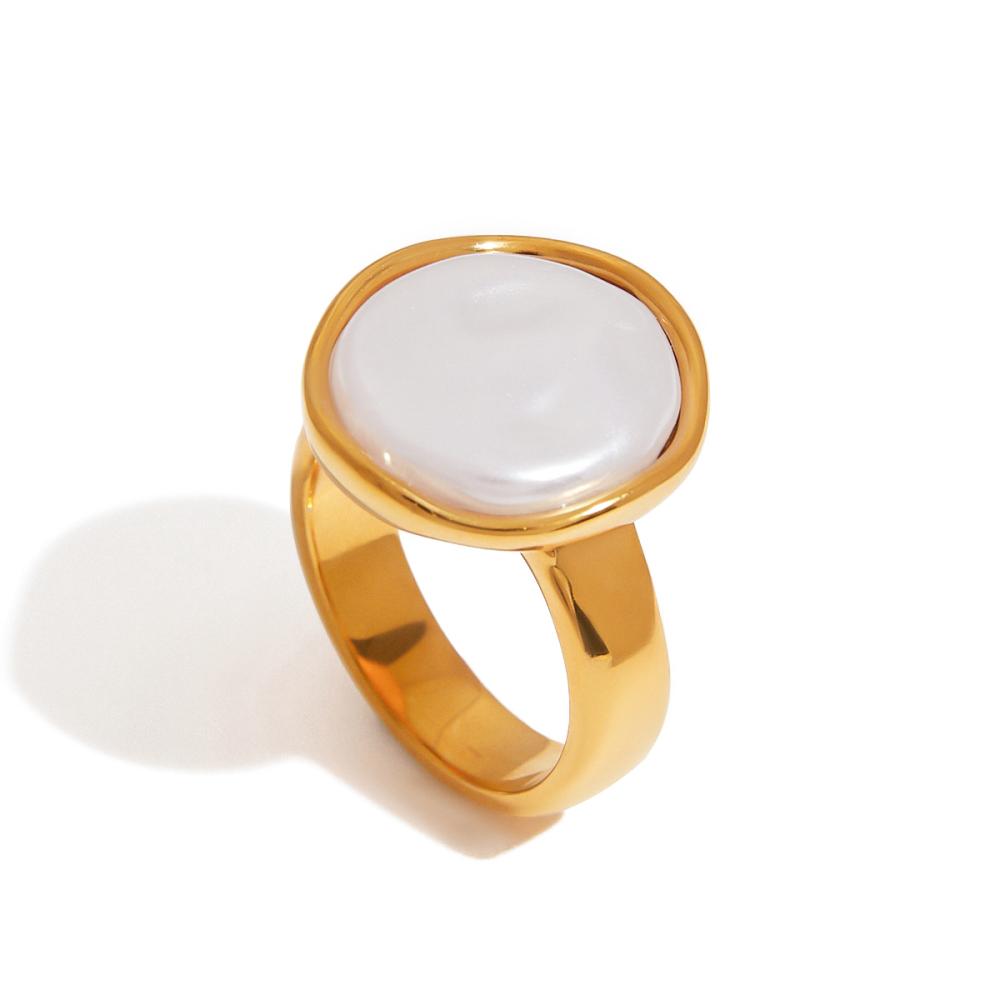 Real Gold Plated 316 Stainless Steel  PVD Coated Geometric Waterproof Non Tarnish Casual Vacation Simple Style Rings For Women's
