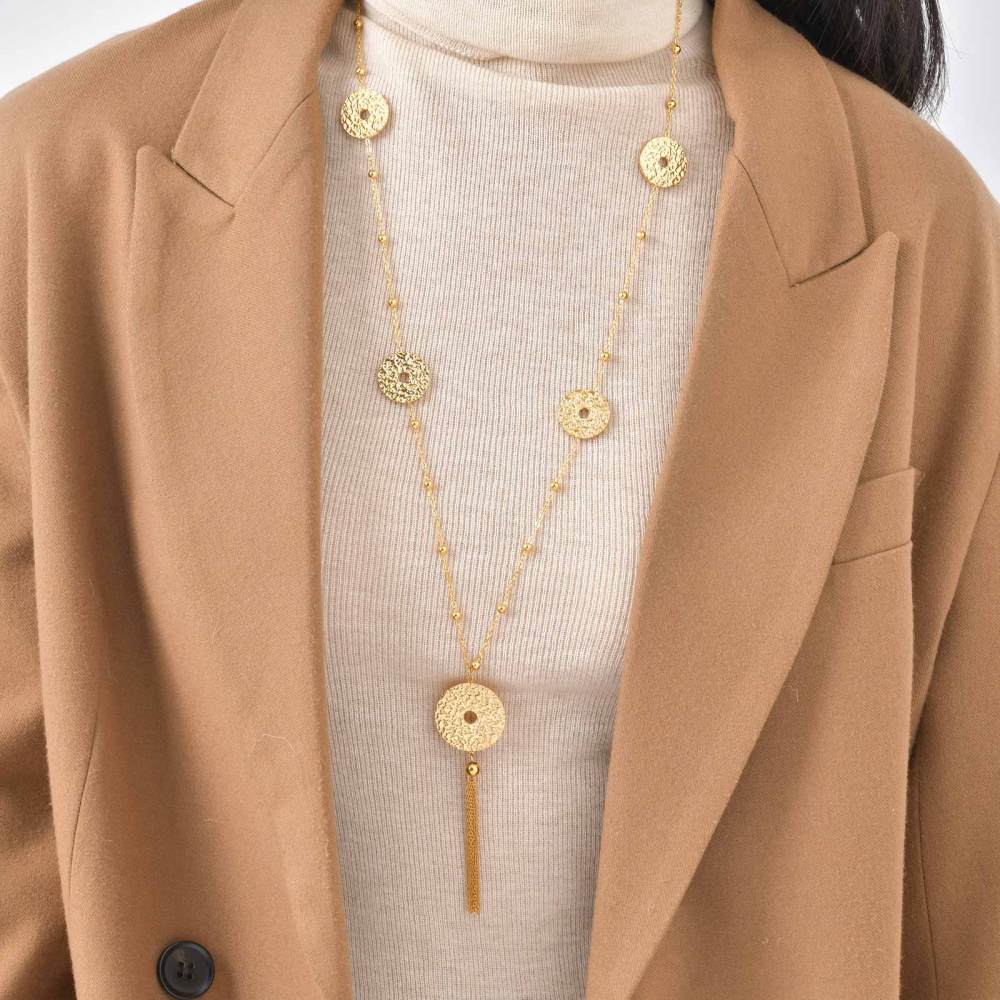18K Gold Plated 304 Stainless Steel Vacuum Electroplating (In Furnace) Geometric Pattern (Jewelry) Waterproof Non-Fading Hollow Y-Shaped Necklace Long Sweater Chain Women's Accessories