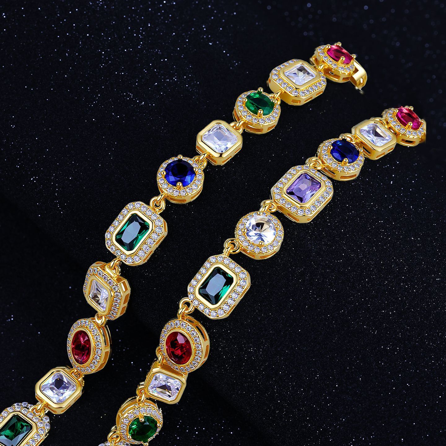 Cool Men's Cuban Link Necklace Trendy Hip Hop Style Colorful Heart Rhinestone Chain Fashionable Geometric Pattern Unisex Jewelry