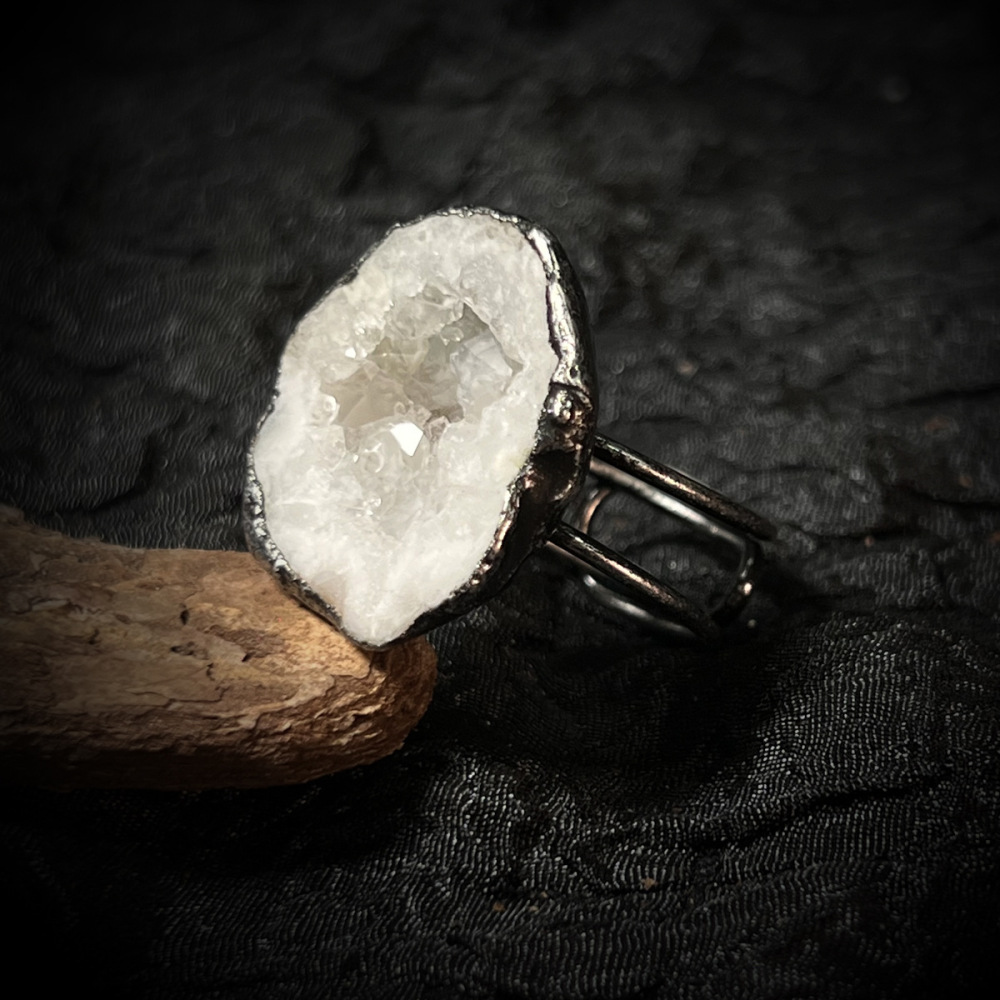 Retro Handmade Adjustable Silver Gold Plated Agate Crystal Ring Open Geometric Unisex Wide Band Jewelry Accessories