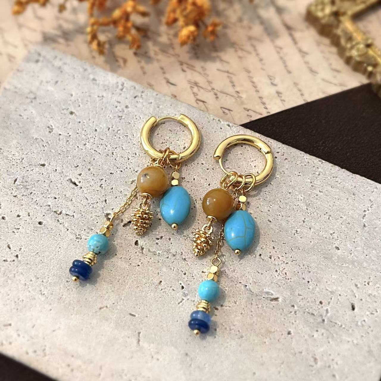 Vintage Pendant Earrings Vacation Travel Accessories Geometric Gold Plated