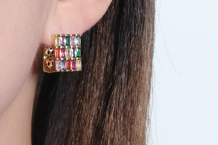 Elegant Geometric Pattern Zircon Earrings Colorful Square Heavy Work Gold Plated Luxury Women's Fashion Jewelry Accessories