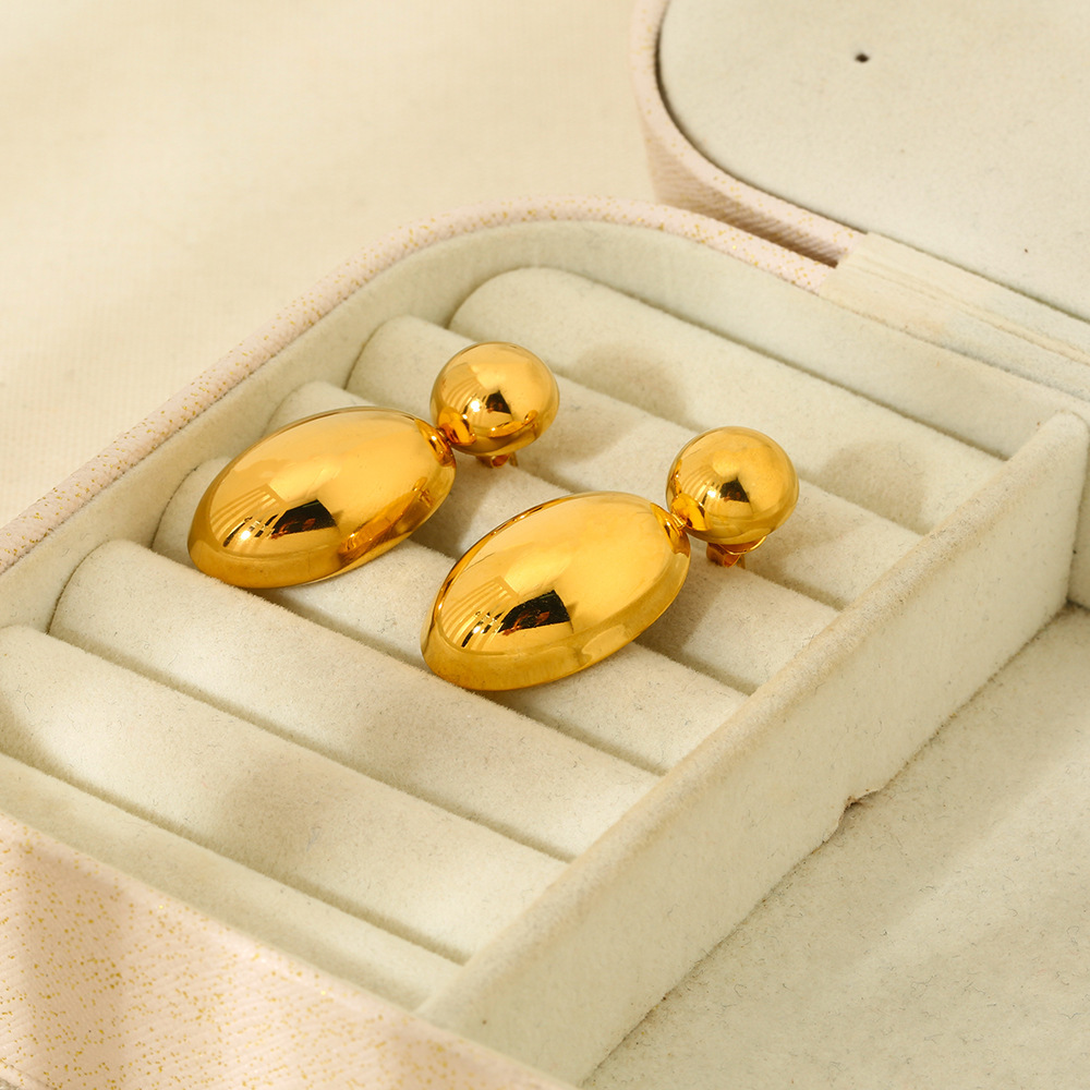 Geometric Stainless Steel Earrings Gold Plated 18K Smooth Surface Oval And Round Shaped Fashionable Women's Jewelry Accessories