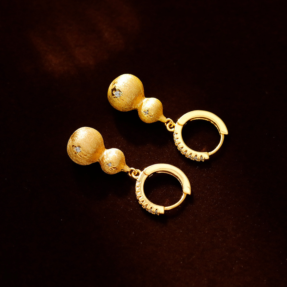 Gold Plated Copper Gourd Pendant Earrings Women's Luxury Style Dangle Earrings Fashionable Trendy Female Jewelry Accessories