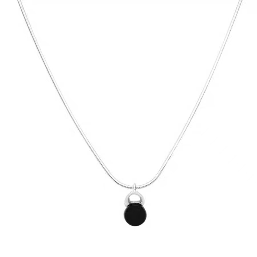 Snake Bone Chain Necklace With Natural Black Agate Pendant For Women Winter Accessories Sweater Chain