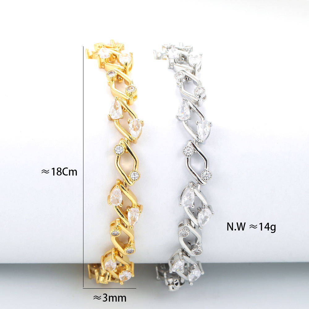 Fashion Irregular Rhombus Inlaid Zircon Copper Bracelet Wholesale