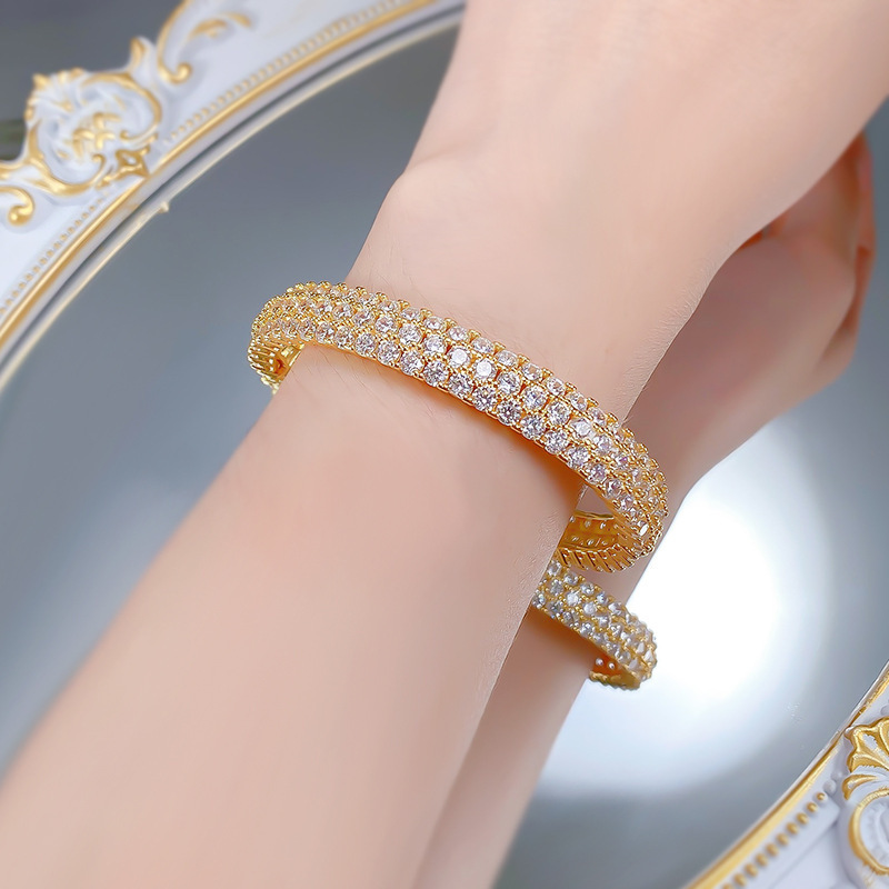 Fashionable Full Diamond Copper Bracelet Unisex Geometric Patterned Jewelry Wish Bestseller Style For Men And Women