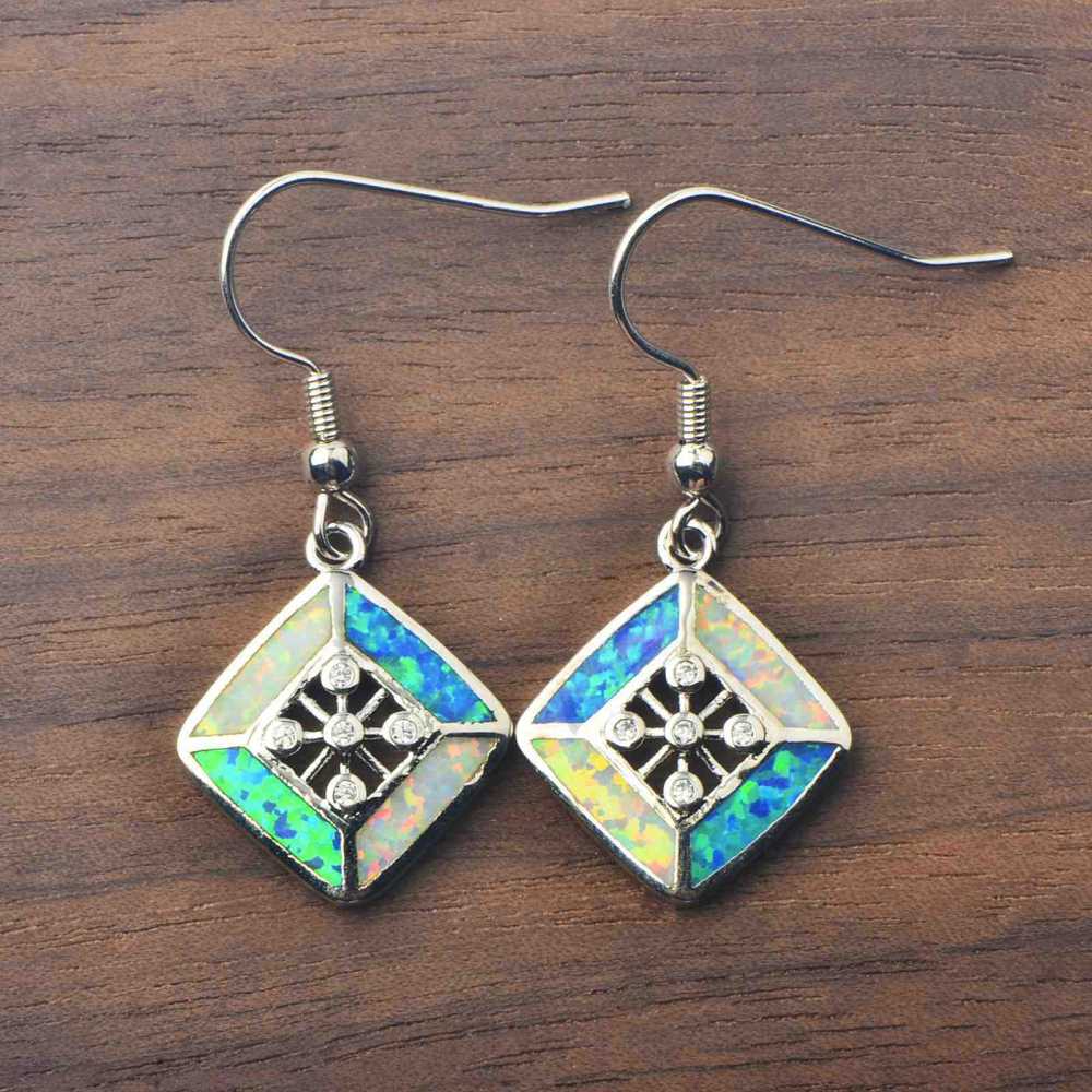 Simple European Style Opal Rhombus Shaped Earrings Fashionable Vacation Theme Copper Material Jewelry Accessories