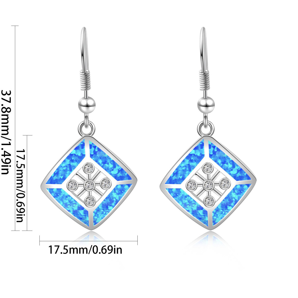 Hawaii Blue Women's Opal Earrings Simple Diamond Shape TikTok Ins European Style Jewelry Accessories Geometric Pattern Copper