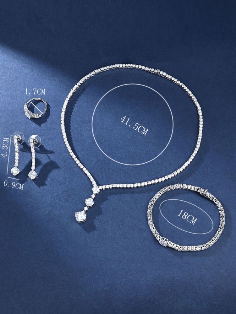 Luxurious Diamond Shaped Jewelry Set Original Design Wedding Celebration  Style Complete Four-Piece Kit