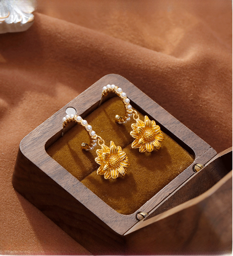 Unique Small Audience Design 925 Silver Needle Sunflower Flower Earrings Pearl Fashionable New  Women's Jewelry Accessories
