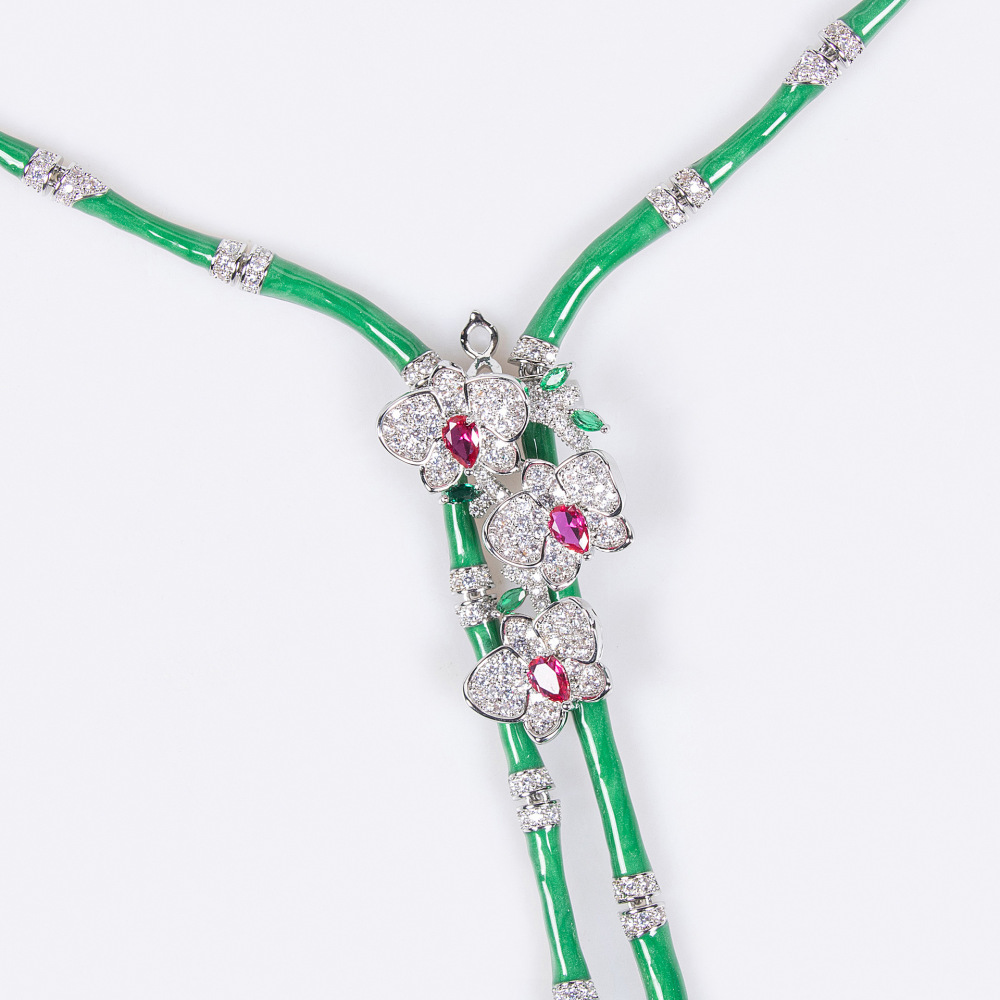 Luxurious Detachable Bamboo Necklace Earrings Set High-End Jewelry Accessories For Women Floral Pattern Engraved Copper Craft