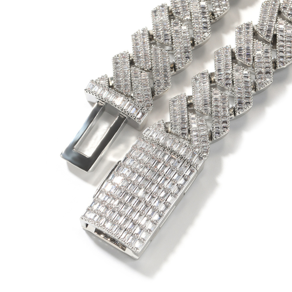 Men's Hip-Hop Necklace Double Row Zircon Fashion Domineering Flip Clasp Luxury Trendy Brand Geometric Pattern Color-Block Alloy Jewelry