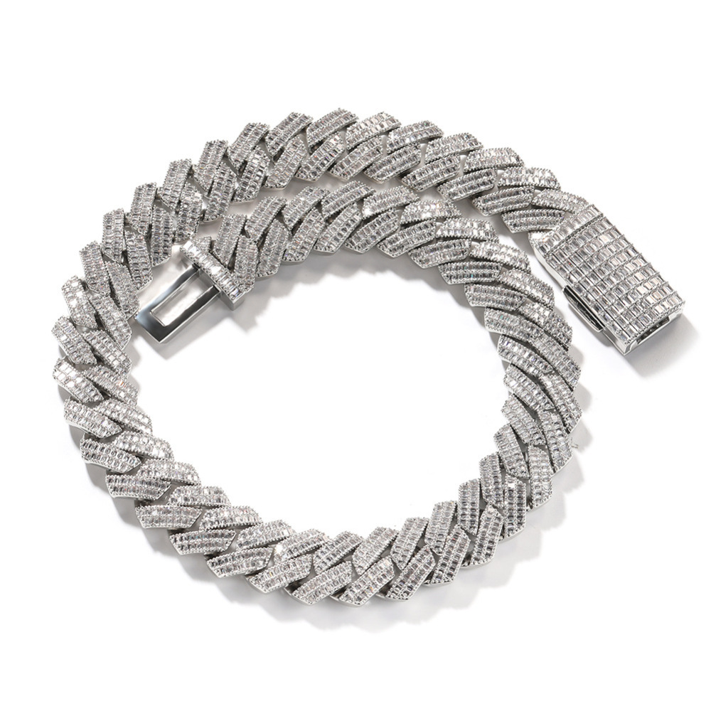 Men's Hip-Hop Necklace Double Row Zircon Fashion Domineering Flip Clasp Luxury Trendy Brand Geometric Pattern Color-Block Alloy Jewelry
