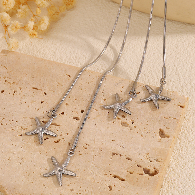 Long Starfish Titanium Steel Necklace Simple Sweater Chain Women's Jewelry Accessories Rose Gold And Silver Colors