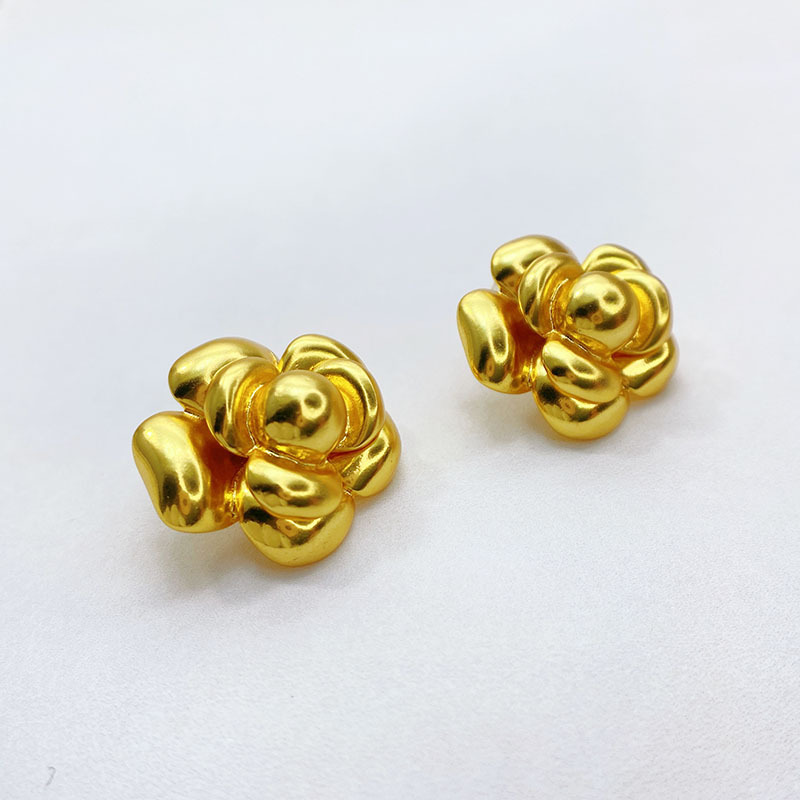 Fashionable Tea Rose Earrings Women's S925 Silver Needle Half-Matte Silver Color Floral Patterned Jewelry Accessories