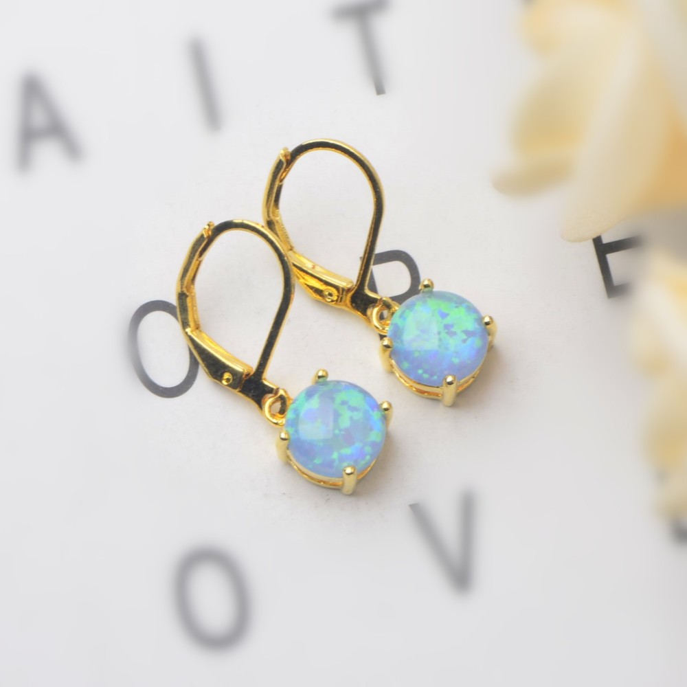 Simple Round Opal Earrings TikTok Ins  Style Jewelry Accessories Copper Material Holiday Style