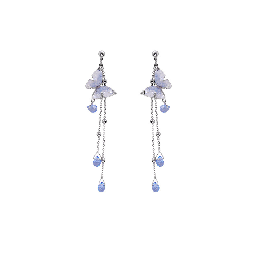 Luxurious Gradient Crystal Butterfly Waterdrop Tassel Earrings Fashion Sweet Personality Round Face Women's Jewelry Accessories