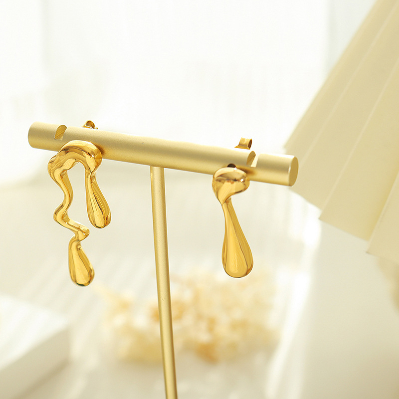 PVD Coated Real Gold Plated 18K Gold Water Droplets 304 Stainless Steel Fashion Waterproof Non Tarnish Earrings