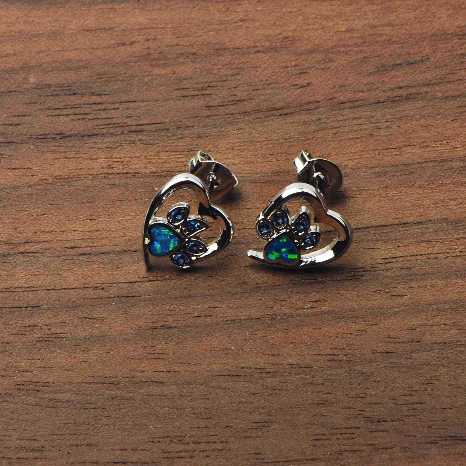 Adorable Girl's Dog Paw Opal Earrings Bohemian Floral Print Simple Style Copper Jewelry Accessories Ear Rings