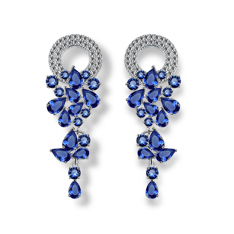 Rakol Vintage Geometric Round Flower Ring Earrings For Women Luxury Micro Inlaid Zircon Tassel Earrings Fashion Copper