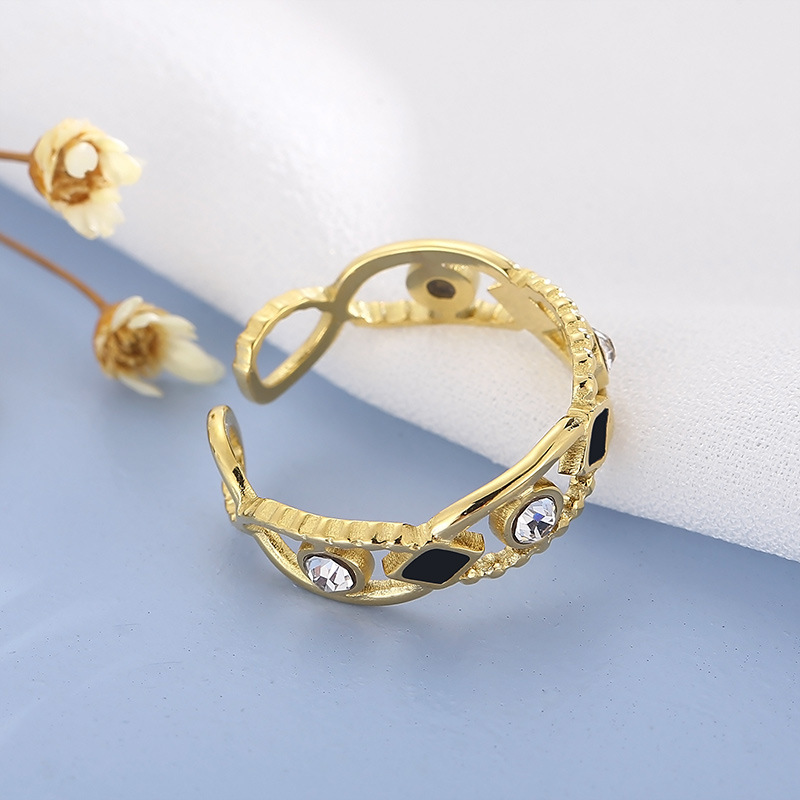 PVD Coated 18K Gold Plated Geometric Stainless Steel Resin Fashion Waterproof Non Tarnish Open Ring