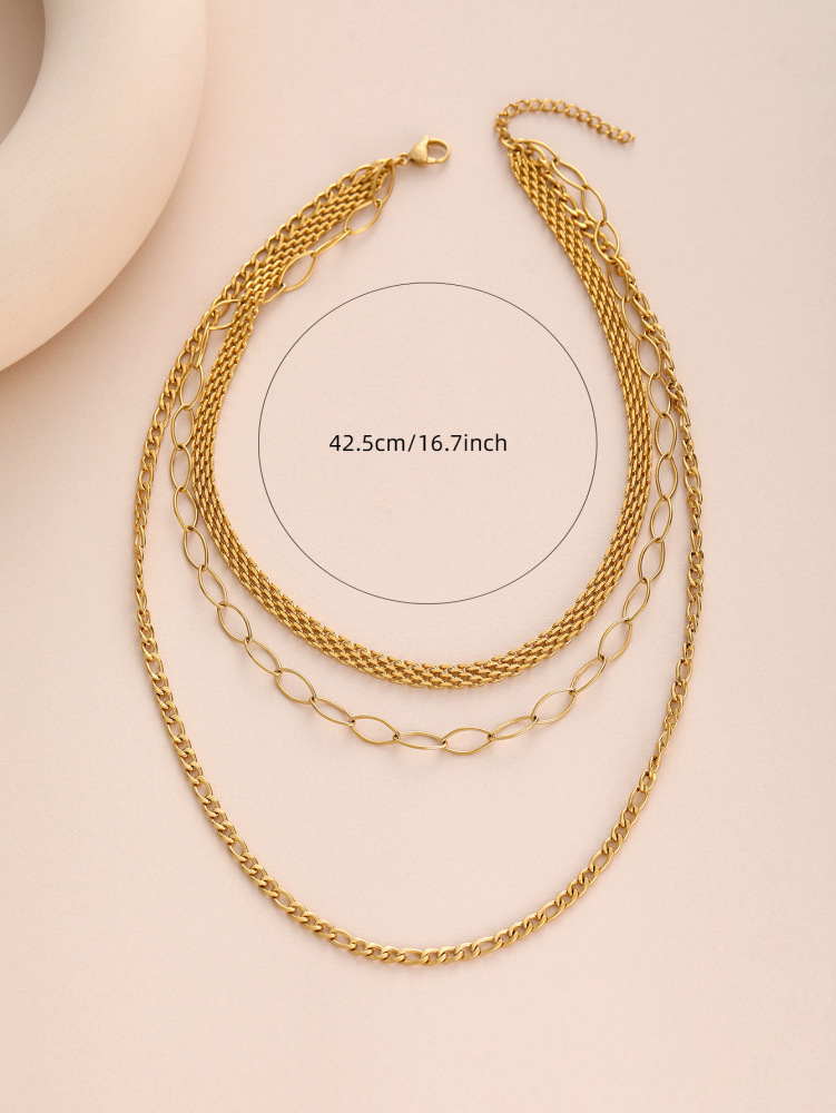 Multi-layer Flat Chain Necklace Gold Plated Stainless Steel Non-fading Geometric Women Jewelry Accessories