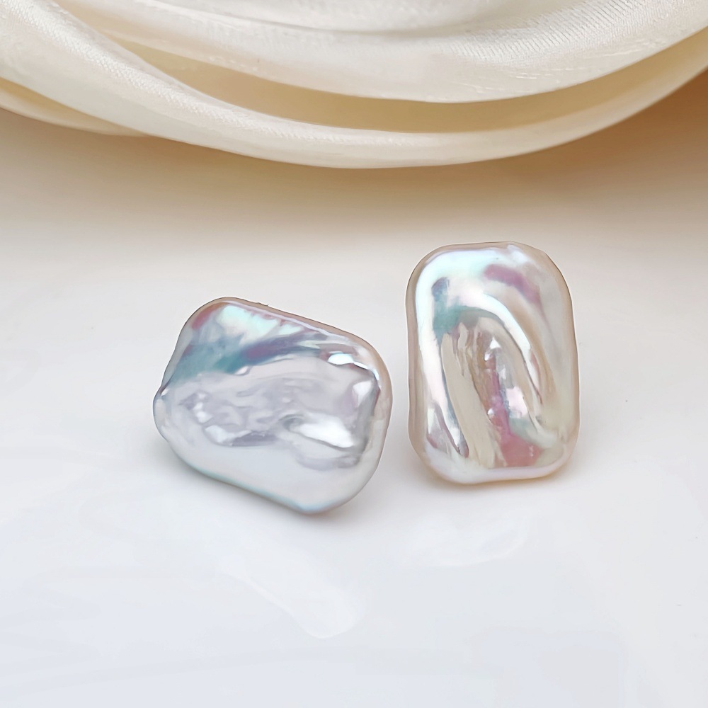 Baroque Style Pure Silver Earrings And Ring Set With Freshwater Pearl Square Design For Women Luxury Personality Jewelry Accessories