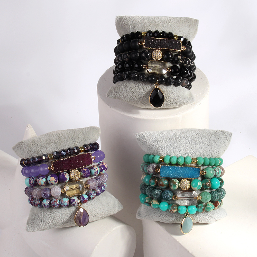 Simple Style Classic Style Geometric Natural Stone Beaded Chain Bracelets In Bulk