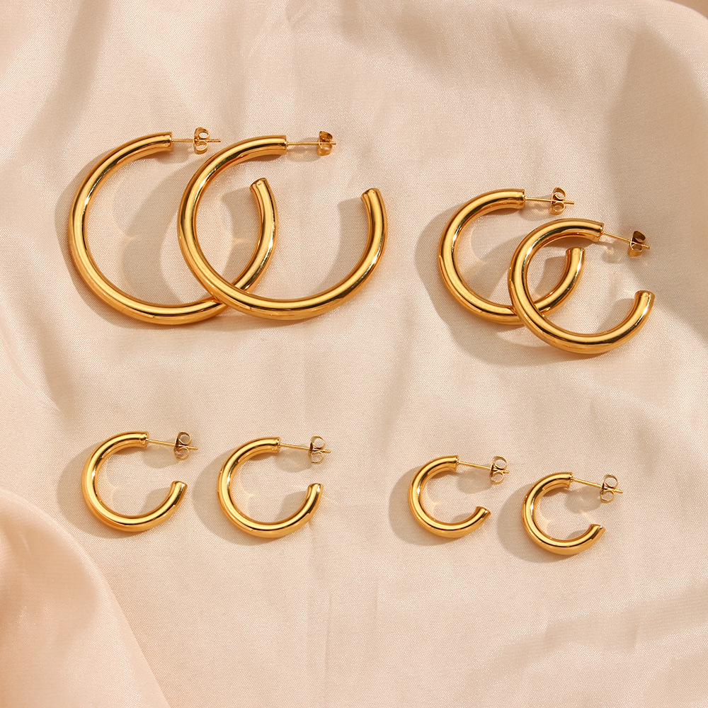 PVD Coated Real Gold Plated 18K Gold C Shape 304 Stainless Steel Fashion Waterproof Non Tarnish Earrings
