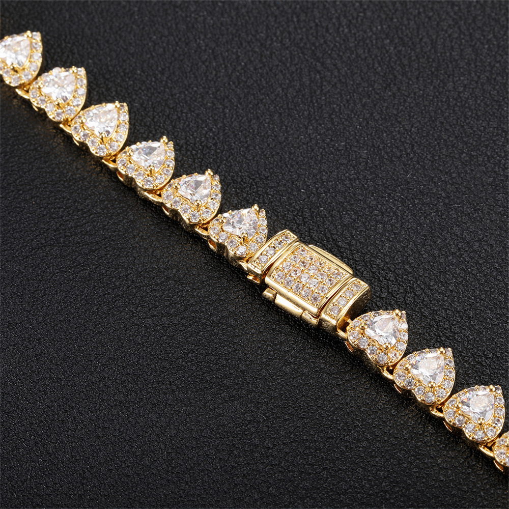 Fashionable Unisex 7mm Heart Shaped Zirconia Necklace Luxury Style Spring Buckle Ice Sugar Chain Accessory For Men And Women