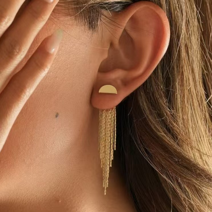 Geometric Dangle Earrings Gold Plated Brass Luxurious Lightweight Tassel Dipped Hoops For Women Fashion Jewelry Accessories