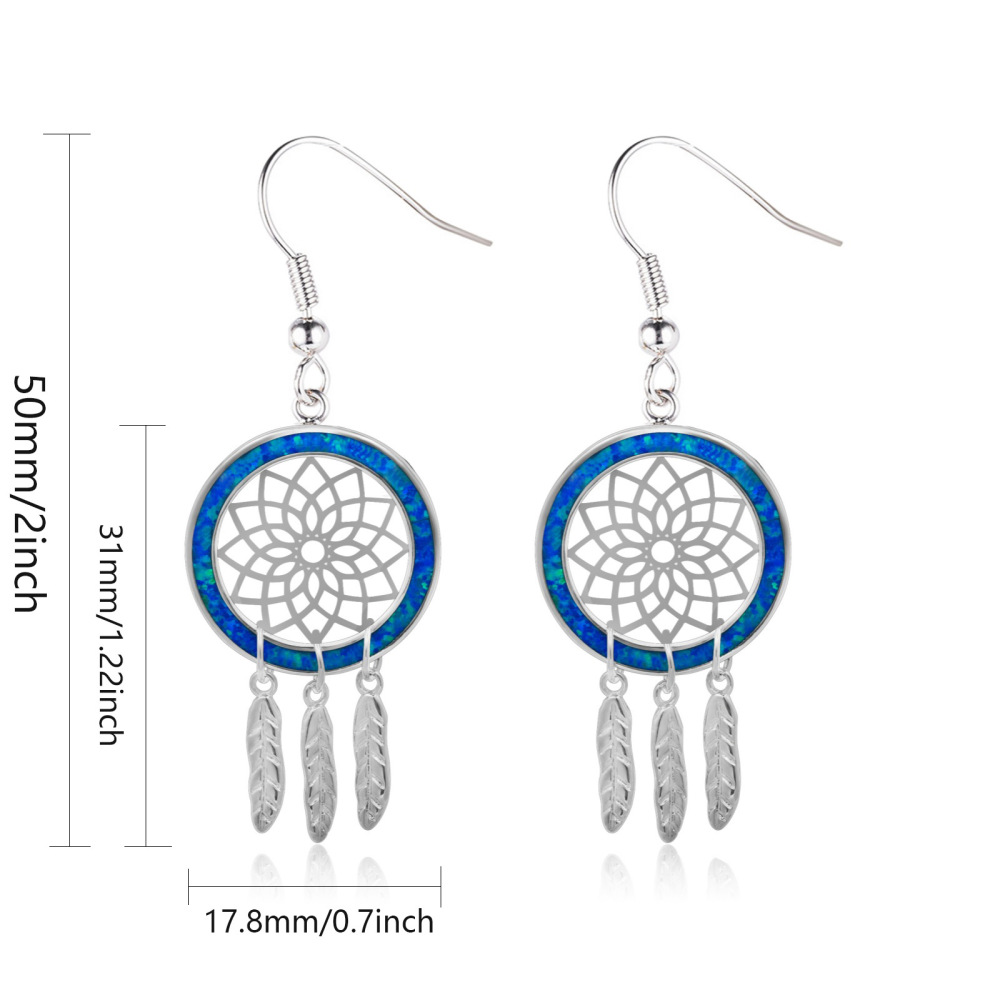 Oceanic Dream Weaving Opal Earrings Beach Girl Sweet Style Geometric Pattern Copper Jewelry Accessories