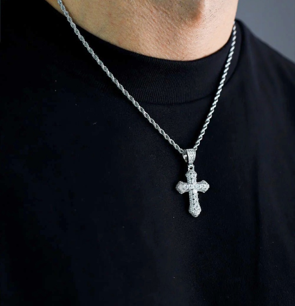 Inlaid Zircon Cross Necklace For Men And Women Trendy Wild Cuban Link Chain Accessories Couple's Pendant Wholesale
