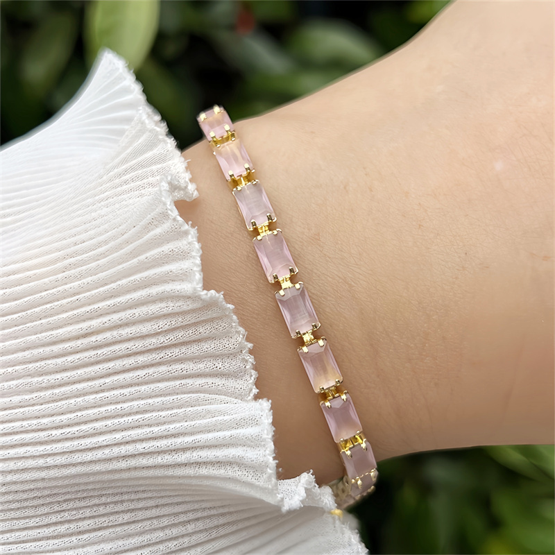 Classic Elegant Style Colorful Zircon Bracelet Fashion High-end Copper Plated 18K Gold Versatile Daily Wear Flower Vacuum Plating (Furnace)