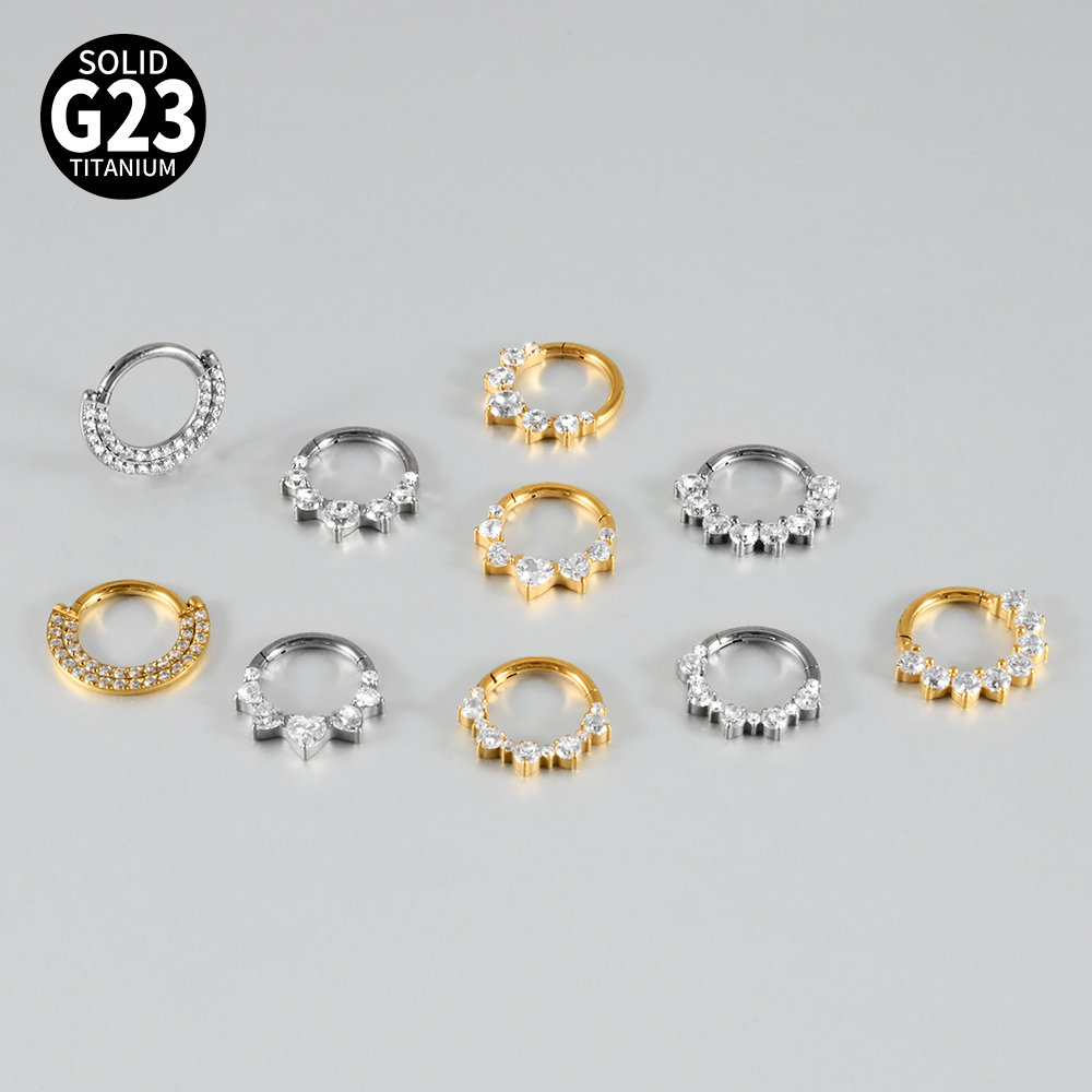 Fashion G23 Titanium Zircon Horse Eye Earrings Split Ring Heart Shape Trendy Accessories Split Ring Nose Ring Piercing Jewelry 16G