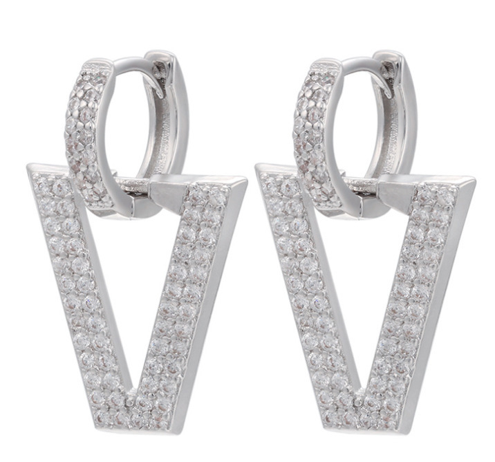 Fashion Triangle Plating Copper Zircon Copper Earrings
