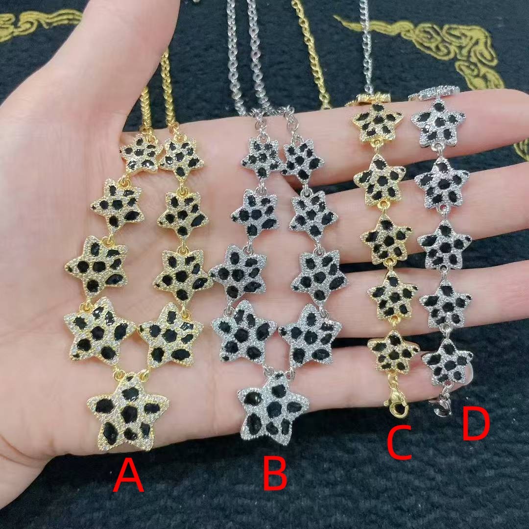 Color Retention Electroplated Micro Paved Zirconia Star Bracelet Necklace Set Fashionable Jewelry Combo For Women
