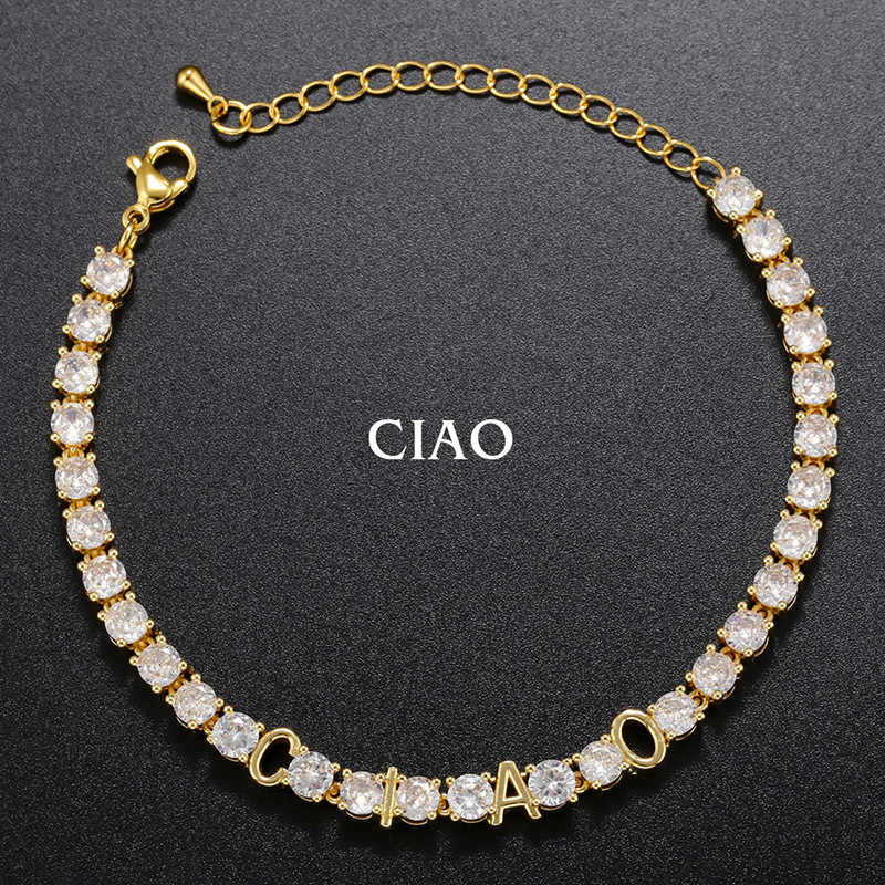 Luxurious Letter Copper Plating Zircon Women's Bracelets Necklace