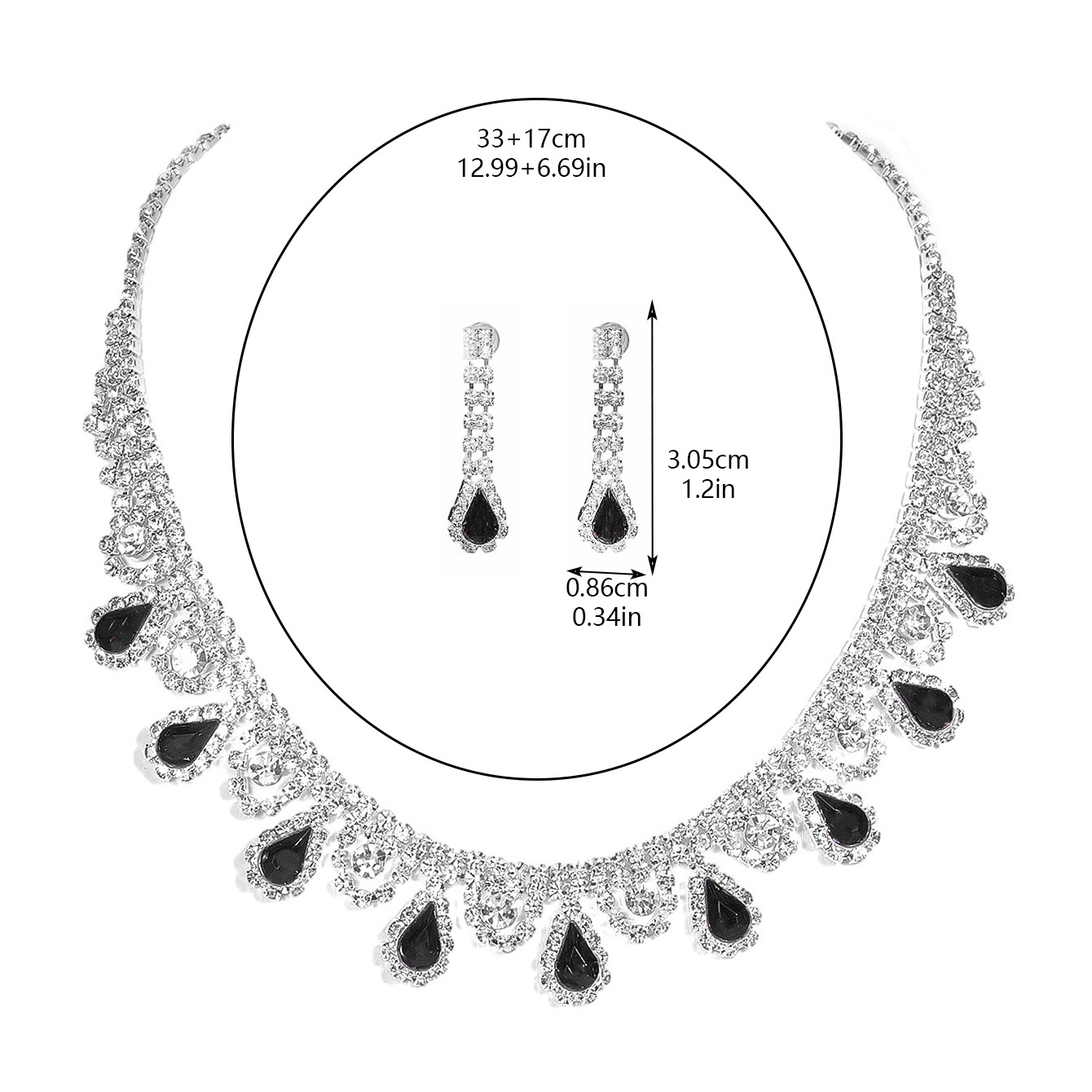 Copper Inlay Water Droplets Tassel Rhinestones Earrings Necklace Jewelry Set