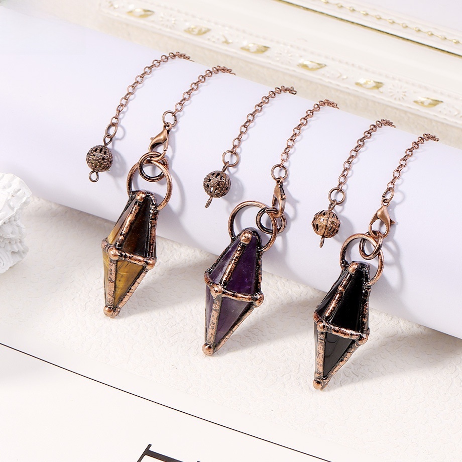 Retro Style Natural Semi-Precious Crystal Hexagonal Column Cut Pendulum Pendant Ornament Simple Design Jewelry Accessories