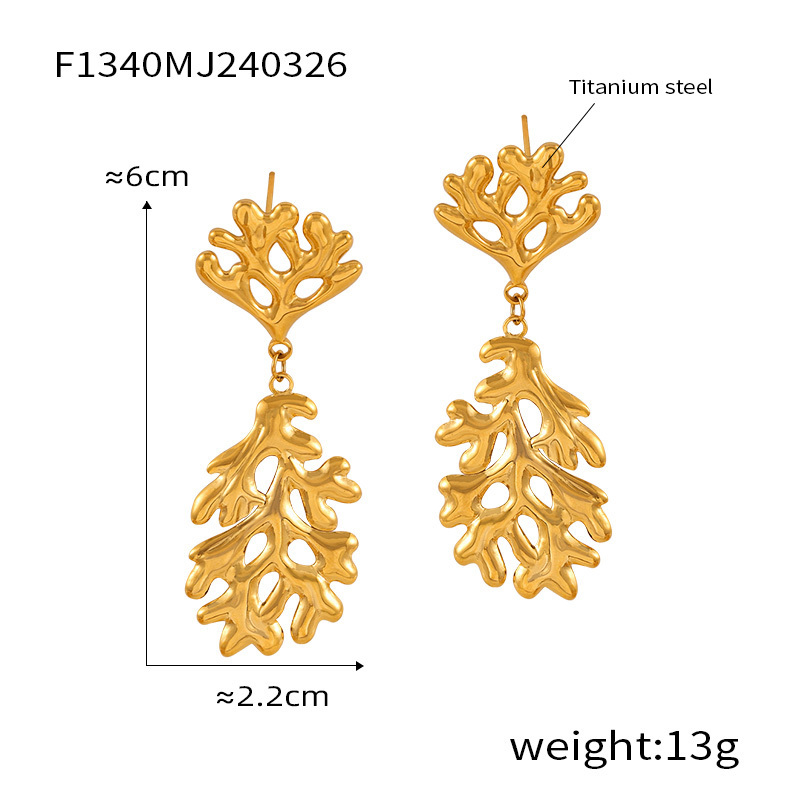 304 Stainless Steel Tree Solid Color Spiral PVD Coated 18K Real Gold Plated Real Gold Plated Basic Modern Style Classic Style Waterproof Non Tarnish Plating Fission Drop Earrings Ear Studs