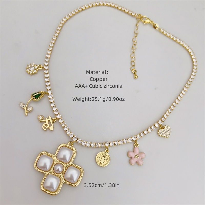 18K Gold Plated Handmade Double Pendant Cross Multi Pendant Necklace Classic Simple Style Daily Wear Gift Copper Pendant Lobster Clasp