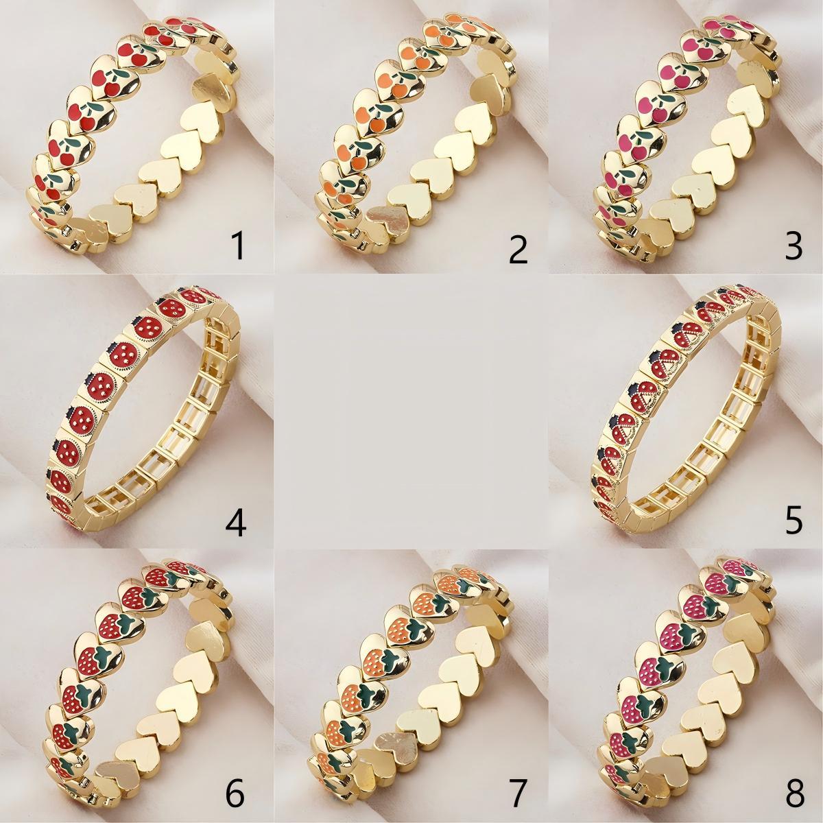 18K Gold Plated Copper Elastic Bracelet Cherry Ladybug Design Casual Everyday Selfie Ready Sweet Simple Style For Women