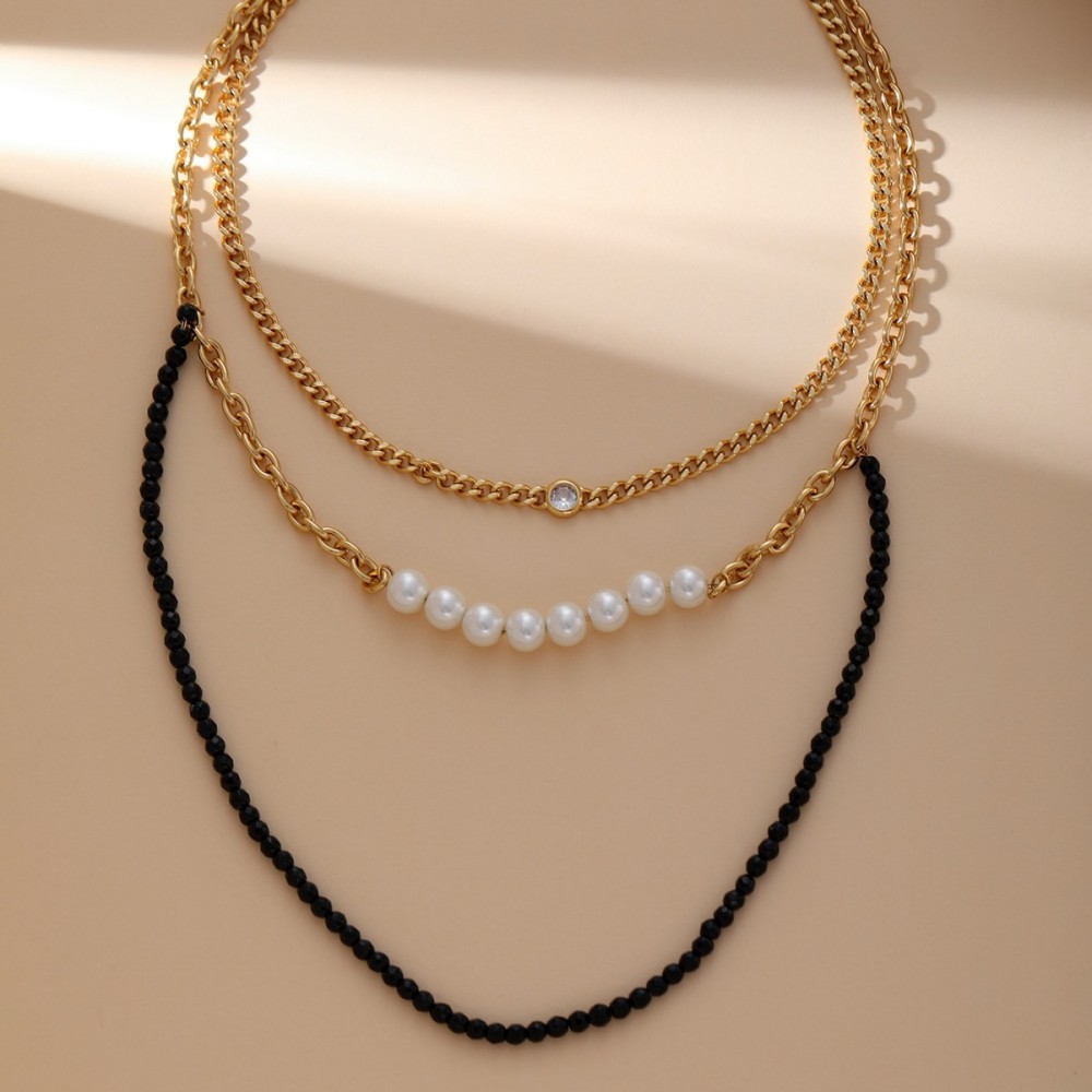 Ins Style Black Pointed Rhinestone Necklace Fashionable Simple Handmade Black And White Clavicle Chain Jewelry Neck Strap Accessories