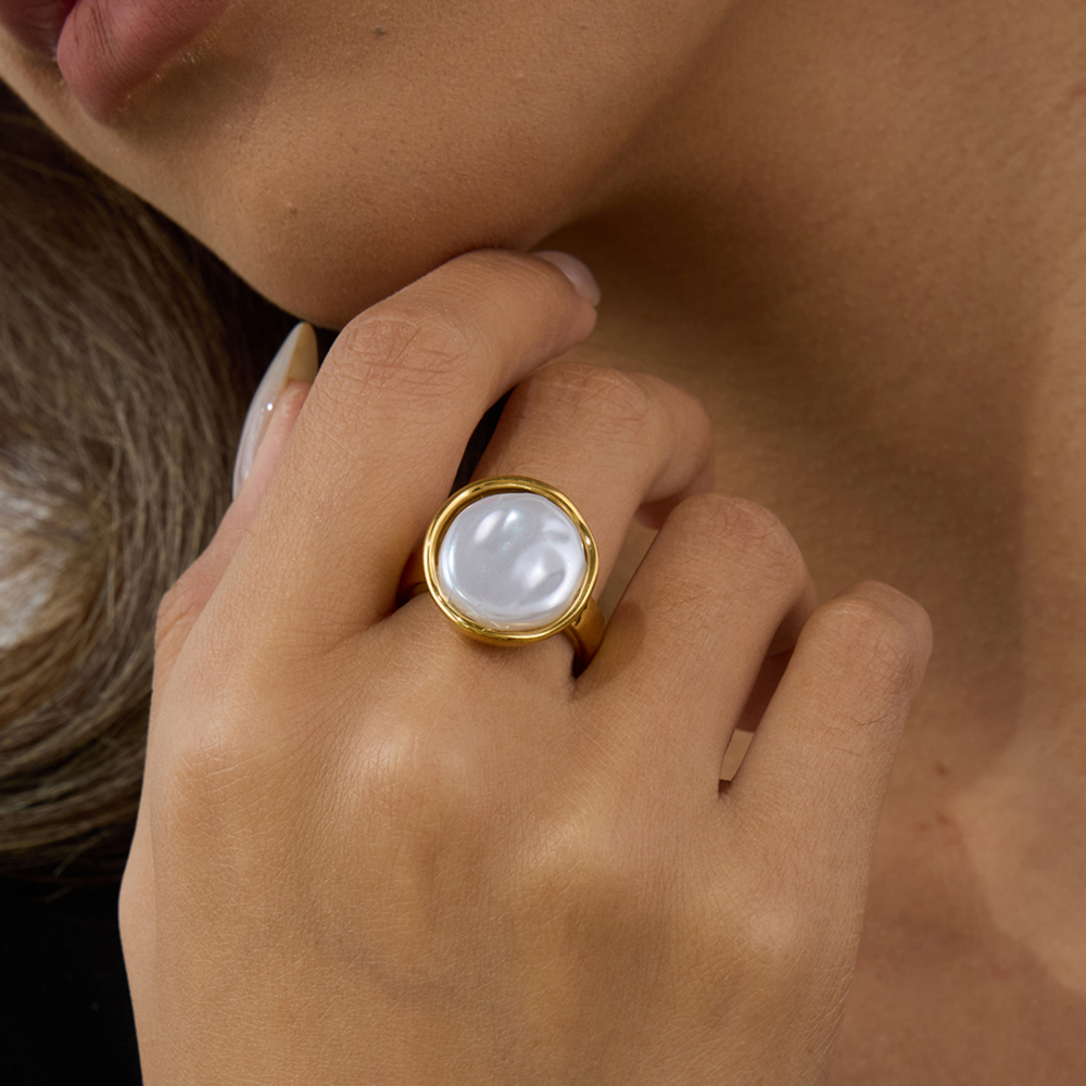Real Gold Plated 316 Stainless Steel  PVD Coated Geometric Waterproof Non Tarnish Casual Vacation Simple Style Rings For Women's