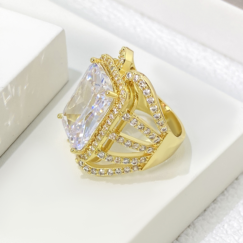 Luxury Super Large Princess Rectangular Ring Copper Plating 18K Jinhao Full Diamond Zircon Women's Bracelet Full Diamond Design Exquisite