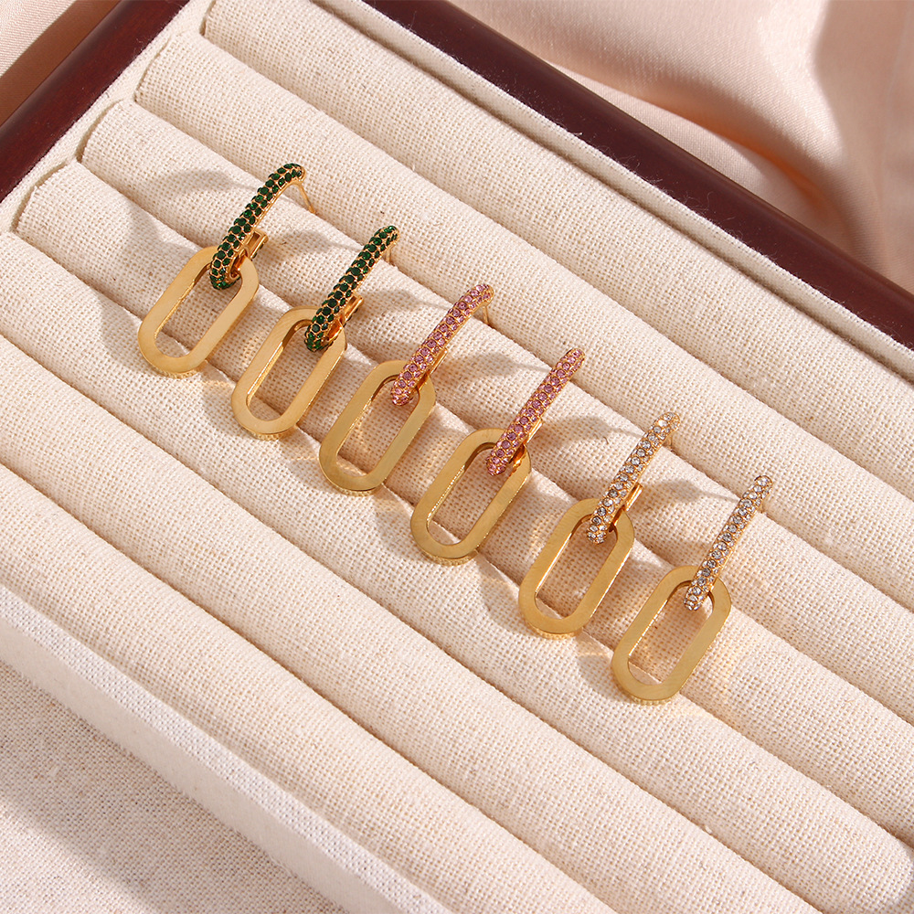 PVD Coated Real Gold Plated 18K Gold Oval 304 Stainless Steel Fashion Waterproof Non Tarnish Earrings