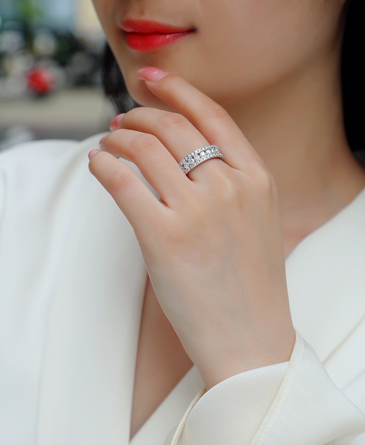 925 Sterling Silver Moissanite Geometric Rings GRA Certificate